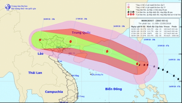   Dự báo về hướng đi của siêu bão Mangkhut  