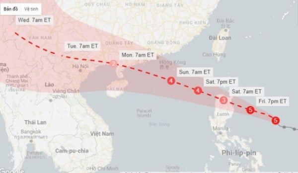   Đường đi của siêu bão Mangkhut. Ảnh: CNN.  