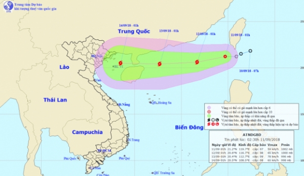   Sơ đồ vị trí áp thấp nhiệt đới trên Đông Bắc Biển Đông  