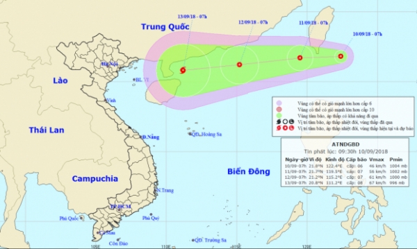   Tin áp thấp nhiệt đới trên Biển Đông mới nhất. (Ảnh chụp đường đi và vị trí cơn bão)  