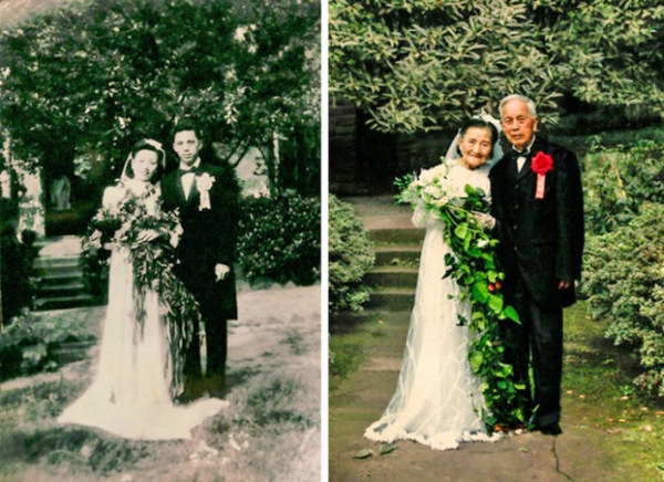   Cặp đôi này đã chụp lại bức ảnh cưới vào ngày kỷ niệm 70 năm  