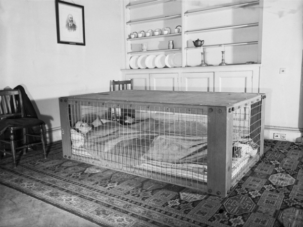   Một cặp vợ chồng đang ngủ trong một nơi trú ẩn trong trường hợp ném bom trong Thế chiến II  