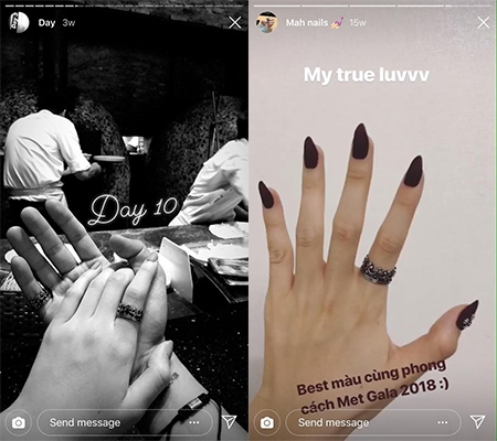   Chiếc nhẫn đôi mà Bình An chụp ảnh đăng trên story khi nắm tay 1 cô gái, vô tình lại giống với chiếc nhẫn mà Phương Nga để lộ khi khoe nail kìa.  