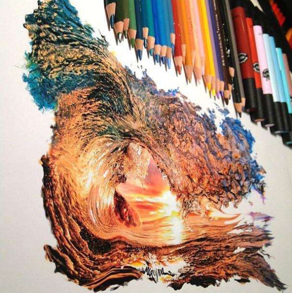 Một con sóng được vẽ nên từ bút chì màu