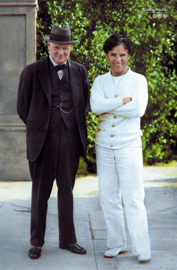   Winston Churchill và Charlie Chapli, ngày 24 tháng 9 năm 1929 (được tô màu)  