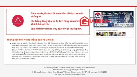 Vé Việt Nam - Philippines: 10 phút sau mở bán, website thông báo hết vé