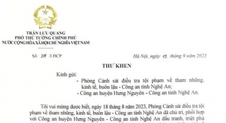 Công an tỉnh Nghệ An nhận được thư khen của Phó Thủ tướng Chính phủ