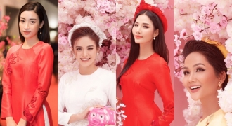 Hoa hậu Việt Nam diện áo dài cách tân, duyên dáng đón Xuân Kỷ Hợi