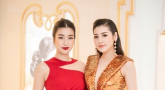 Hoa hậu Mỹ Linh - Á hậu Tú Anh thân thiết chuyện trò, đọ dáng với đầm xẻ cao