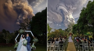 Bất chấp nguy hiểm, tổ chức đám cưới cách núi lửa đang phun trào 20km