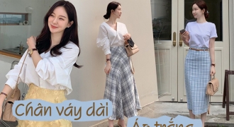 10 cách diện chân váy dài cùng áo trắng đẹp như quý cô xứ Hàn
