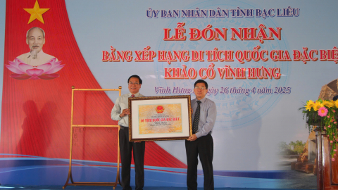 Di tích khảo cổ Vĩnh Hưng đón nhận Bằng xếp hạng Quốc gia đặc biệt