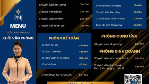 PNJ Miền Tây thông báo tuyển dụng khối văn phòng