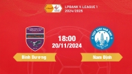 FPTPlay Trực tiếp bóng đá Bình Dương vs Nam Định, 18h hôm nay 20/11/2024