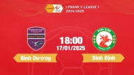 FPTPlay Trực tiếp bóng đá Bình Dương vs Bình Định, 18h00 hôm nay 17/1/2025