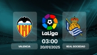 Trực tiếp bóng đá Valencia vs Real Sociedad, La Liga, 03h00 hôm nay 20/1/2025