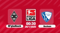 Trực tiếp bóng đá M'gladbach vs Bochum, Bundesliga, 00h30 hôm nay 26/1/2025