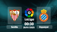 Trực tiếp bóng đá Sevilla vs Espanyol, La Liga, 00h30 hôm nay 26/1/2025