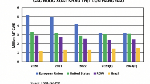 Sản lượng thịt lợn toàn cầu năm 2024 sẽ đạt 115,5 triệu tấn