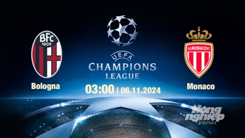 Nhận định, trực tiếp Bologna vs Monaco, Cúp C1 Châu Âu, 03h00 hôm nay 6/11/2024