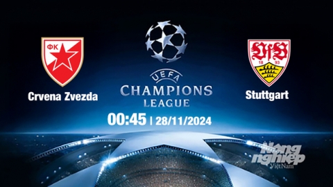 Nhận định, trực tiếp Crvena Zvezda vs Stuttgart, Cúp C1 Châu Âu, 00h45 ngày 28/11/2024