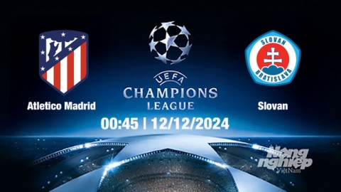 Nhận định, trực tiếp Atletico Madrid vs Slovan, Cúp C1 Châu Âu, 00h45 ngày 12/12/2024