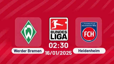 Trực tiếp bóng đá Bremen vs Heidenheim, Bundesliga, 02h30 hôm nay 16/1/2025