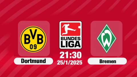 Trực tiếp bóng đá Dortmund vs Bremen, Bundesliga, 21h30 hôm nay 25/1/2025