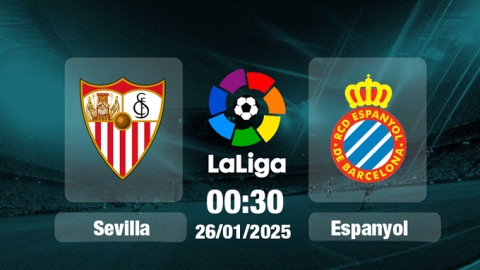 Trực tiếp bóng đá Sevilla vs Espanyol, La Liga, 00h30 hôm nay 26/1/2025