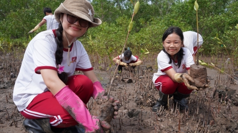 Học sinh 19 quốc gia trải nghiệm trồng rừng tại Trà Vinh