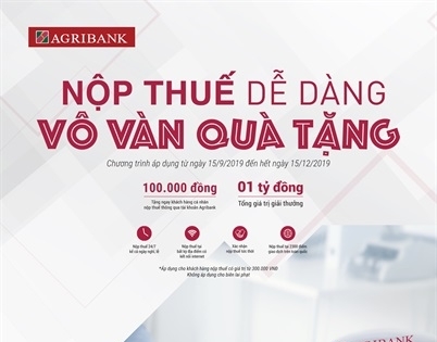 Tặng ngay 100.000đ cho 10.000 khách hàng thực hiện nộp thuế qua Agribank