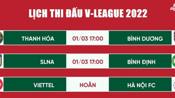 Lịch thi đấu bóng đá V-League 2022 hôm nay 1/3