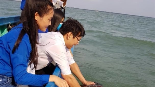Cà Mau: Thả cá thể đồi mồi quý hiếm về vùng biển Khánh Hội