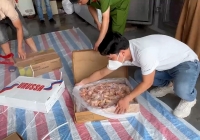 Phát hiện 2,4 tấn thịt gà đông lạnh ghi nhãn chữ nước ngoài