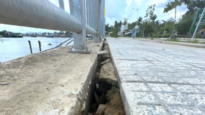 Sụt lún đoạn bê tông đã lót gạch vỉa hè kè sông Cần Thơ