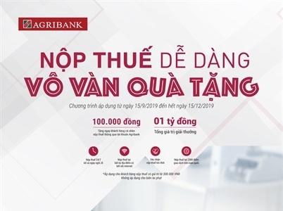 Tặng ngay 100.000đ cho 10.000 khách hàng thực hiện nộp thuế qua Agribank