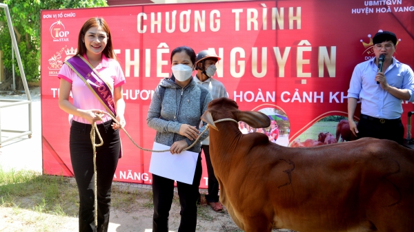 Hoa hậu trao tặng bò giống cho 22 gia đình nghèo