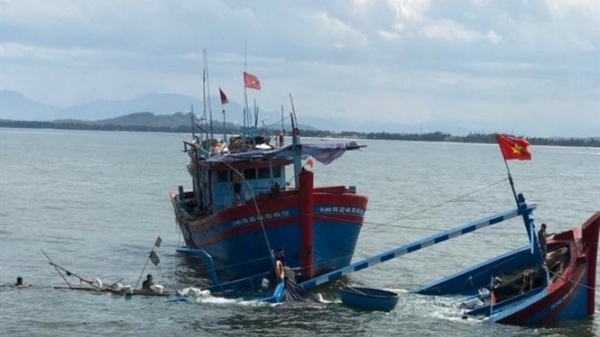 Đưa 41 ngư dân trên tàu cá Quảng Nam bị chìm khi tránh bão vào bờ an toàn