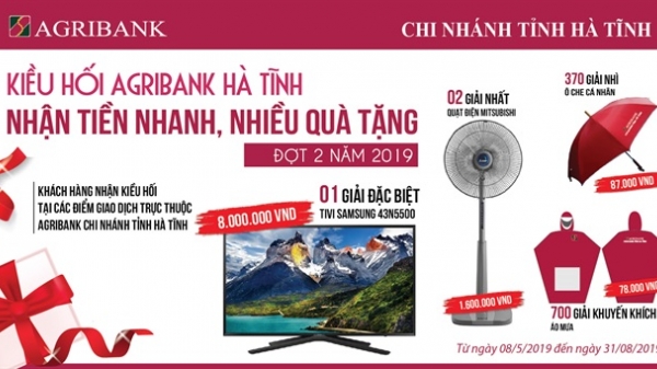Hơn 1.000 giải thưởng cho khách hàng nhận kiều hối tại Agribank Hà Tĩnh