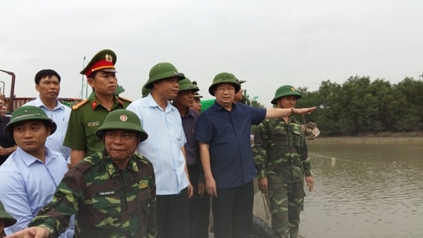 Phó Thủ tướng Trịnh Đình Dũng và Bộ trưởng Nguyễn Xuân Cường trực tiếp chỉ đạo phòng chống bão số 7 ở hiện trường
