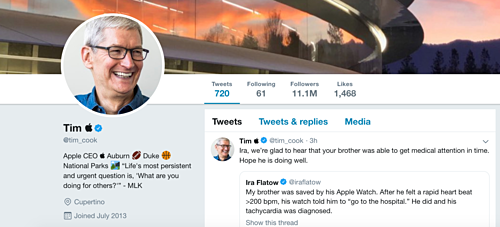 Tim Cook đổi tên tài khoản Twitter thành Tim Apple