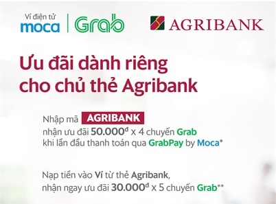 Agribank thanh toán dịch vụ với Grab qua Ví điện tử Moca
