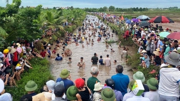 Hàng ngàn người chen lấn lao mình xuống sông Sồi bắt cá