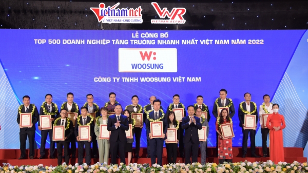Công ty Woosung Việt Nam lọt top 500 doanh nghiệp tăng trưởng nhanh nhất Việt Nam