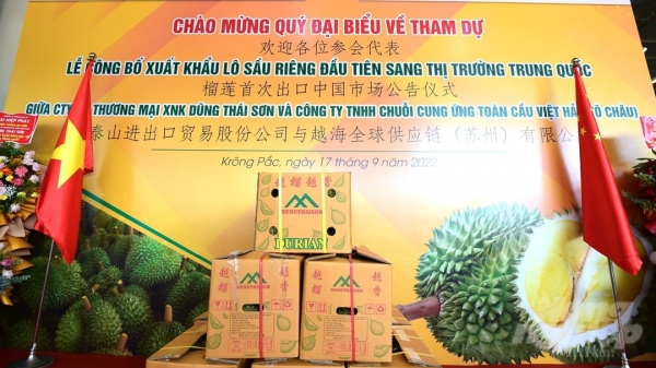 Trung Quốc làm lễ đón lô sầu riêng đầu tiên nhập khẩu chính ngạch từ Việt Nam