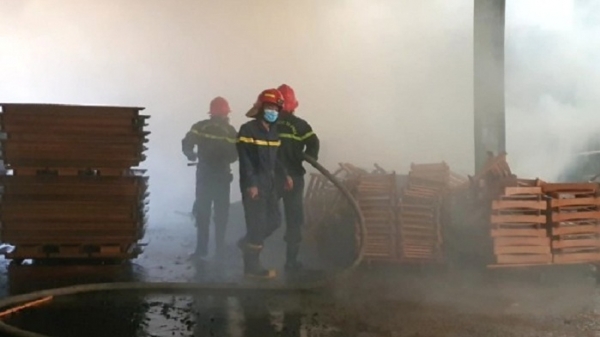 Cháy ở công ty chế biến gỗ, nhiều máy móc và sản phẩm bị thiêu rụi