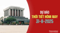 Dự báo thời tiết hôm nay 31/8/2025: Miền Trung và Nam Bộ mưa dông rải rác