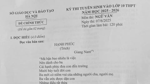 Đề thi vào lớp 10 THPT môn Ngữ văn năm 2025 tại Hà Nội
