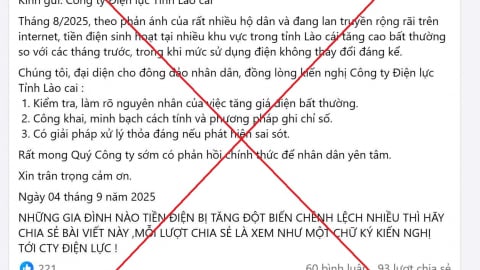 EVNNPC cảnh báo thông tin sai sự thật về hóa đơn tiền điện trên MXH