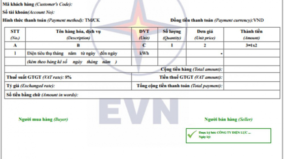 Triển khai mẫu hóa đơn tiền điện mới từ 1/6